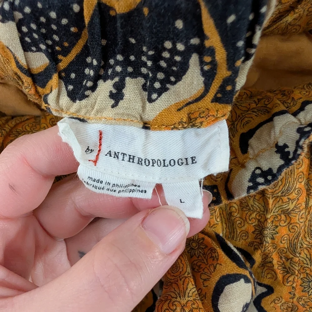 Anthropologie Kennedy Orange Floral Paper Bag Shorts Linen Blend Size L Boho
